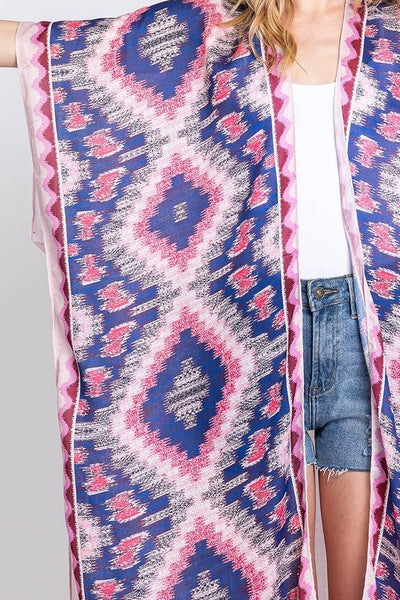 Hana - Aztec Print Open Front Long Summer Kimono