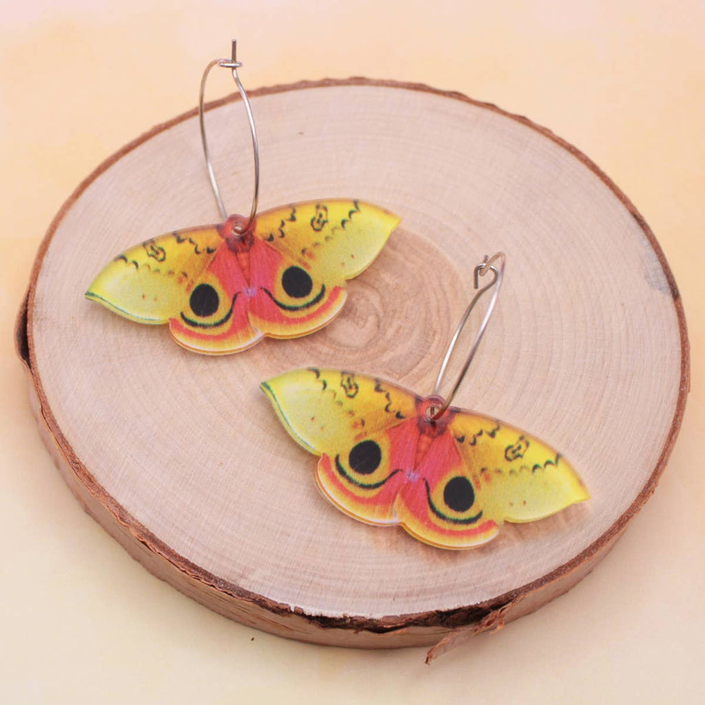 ZAD - Yellow Orange Lunar Moth Hoop Earrings