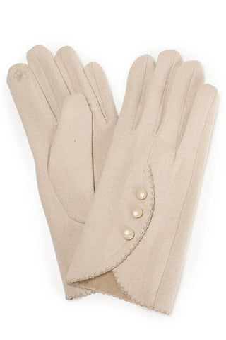 Hana - Embroidery Lace Button Deco Winter Gloves: Beige