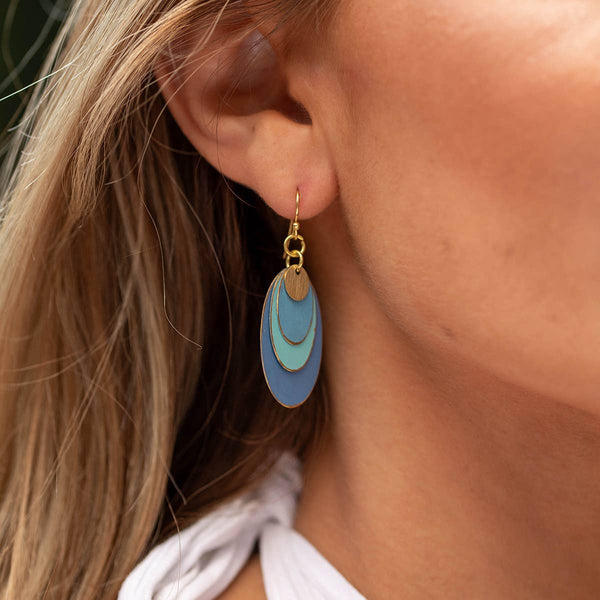 Anju Jewelry - Brass Patina Earrings - Oval Blue Layers