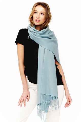 Hana - Soft Cashmere Solid Color Fringes Scarf: Baby Blue
