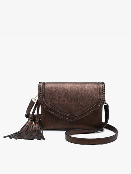 Jen & Co. - M1802A Sloane Flapover Crossbody w/ Whipstitch and Tassel