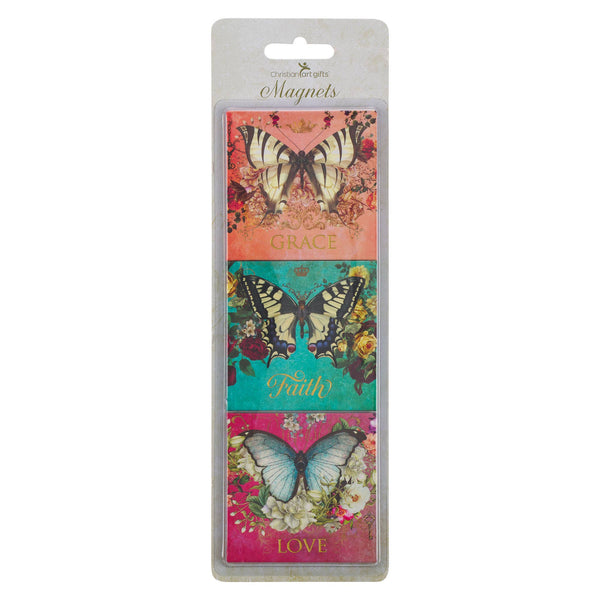 Christian Art Gifts - Magnet Set Butterflies Grace, Hope, Love