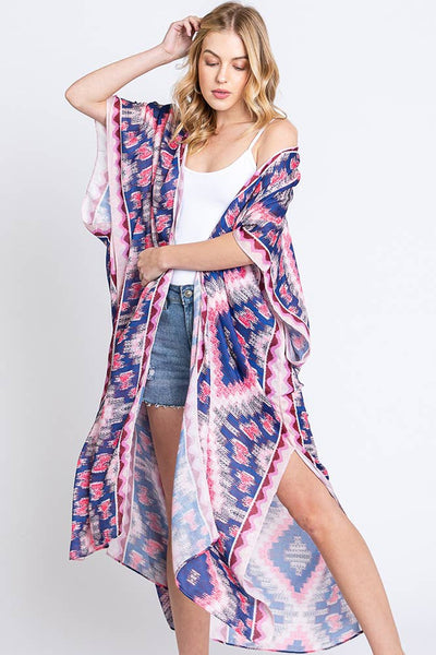 Hana - Aztec Print Open Front Long Summer Kimono