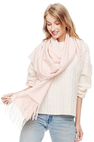 Hana - Soft Cashmere Solid Color Fringes Scarf: Blush