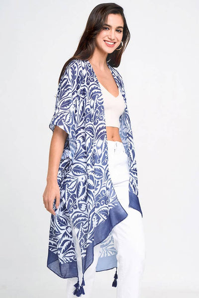 Hana - Floral Paisley Border Print Tassel Summer Kimono