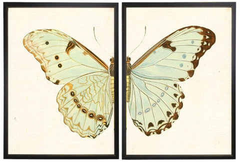 Diptych Green Butterfly With Guilded Gold Frame