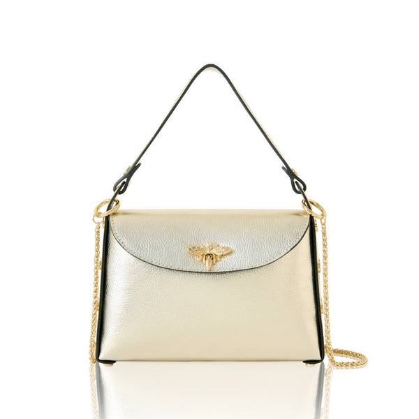 MONTTE DI JINNE - Italian Handmade Leather Top Handle Bag with Bee Emblem