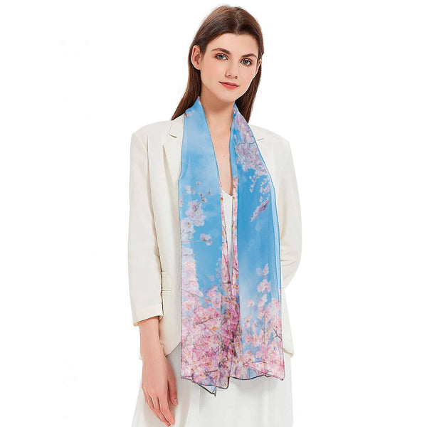 RainCaper - Cherry Blossoms Long Sheer Scarf – Lightweight, Elegant, Silky-Soft