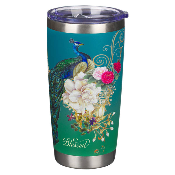 Christian Art Gifts - Mug SS Travel Blue Peacock Blessed