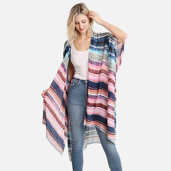 Hana - Stripe Multi Color Pattern Summer Kimono Cover Up