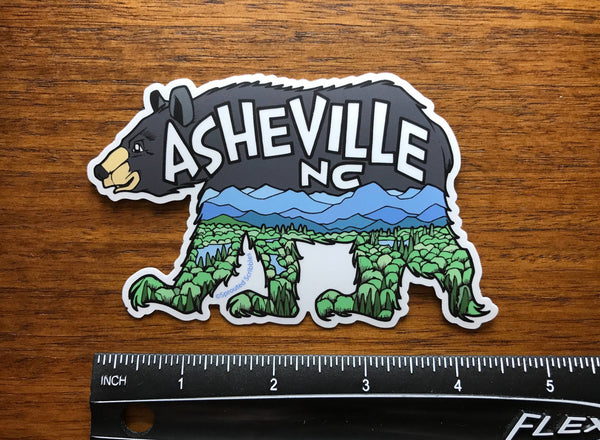 Sprouted Scribbles - Asheville Sticker | Bear with Mountains | Waterproof Vinyl