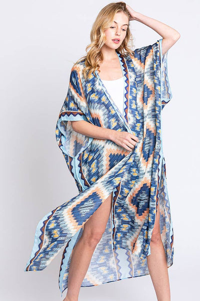 Hana - Aztec Print Open Front Long Summer Kimono