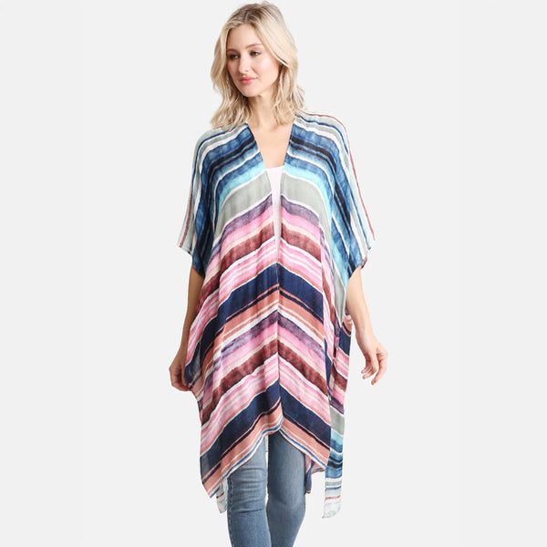 Hana - Stripe Multi Color Pattern Summer Kimono Cover Up