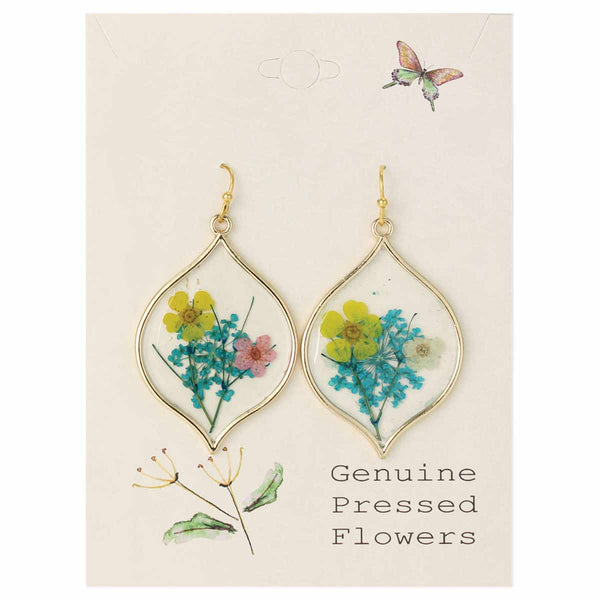 ZAD - Yellow Pink Dried Flower Gold Marquise Earrings