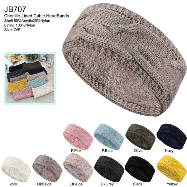 Jasper Trading LLC - JB707 - One Dozen Cable Knit Fuzzy Lined Ear Warmer Headband