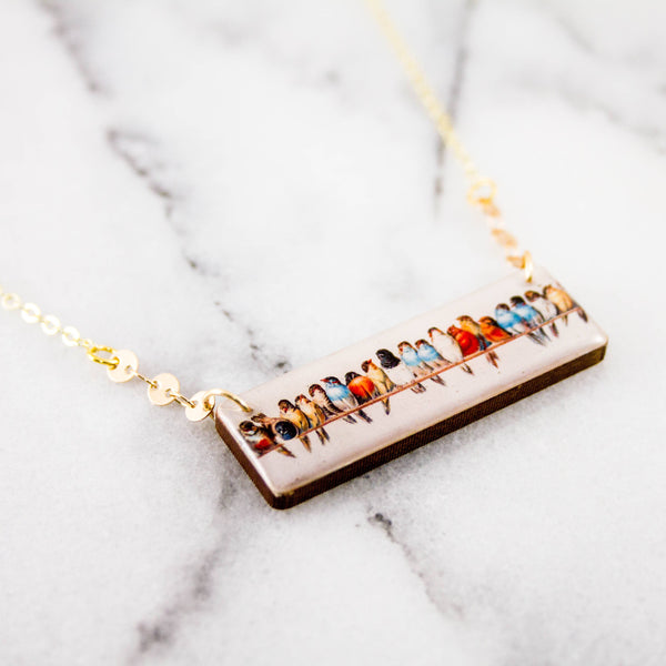 No Man's Land - Bird Flock Rectangle Necklace