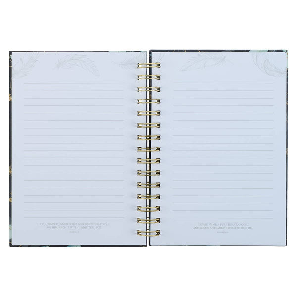 Christian Art Gifts - Journal Wirebound Black Feathers He Will Cover You Ps. 91:4