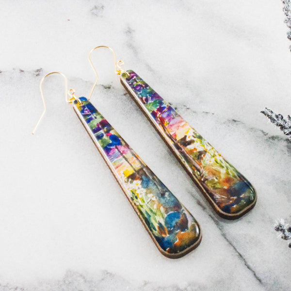 No Man's Land - Painted Sunset Long Statement Earrings