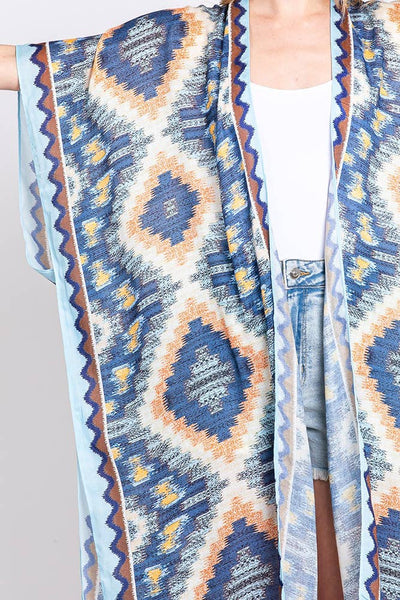Hana - Aztec Print Open Front Long Summer Kimono