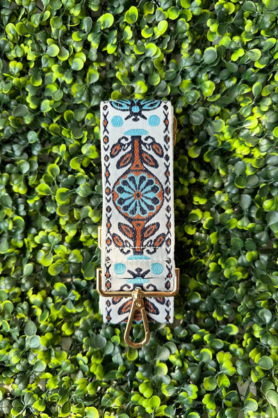 MiMi Wholesale - Boho Floral Pattern Adjustable Guitar Strap: Blue