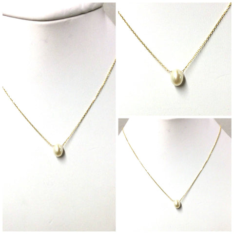 Modern Opus - White Baby Pearl Pendant, Sterling Silver Gold-Plated Chain