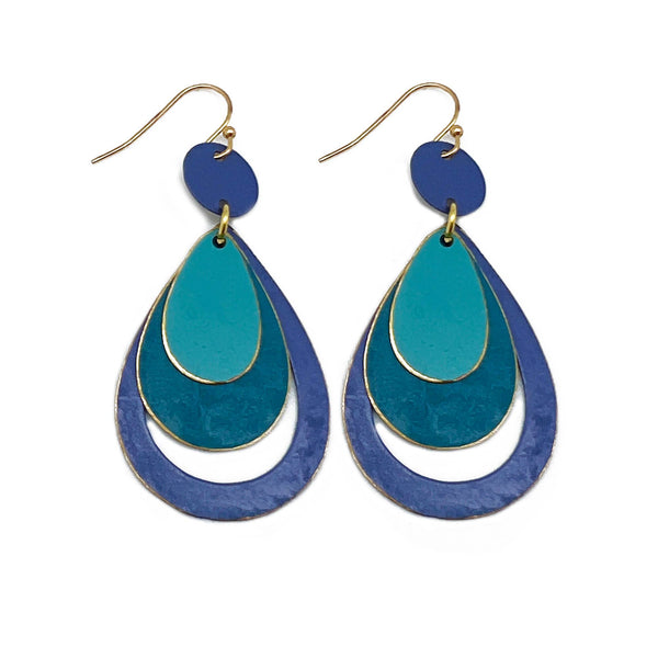 Anju Jewelry - Brass Patina Earrings - Blue and Indigo Layers
