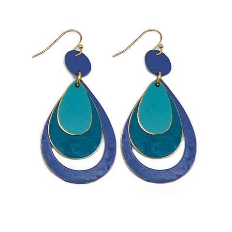 Anju Jewelry - Brass Patina Earrings - Blue and Indigo Layers