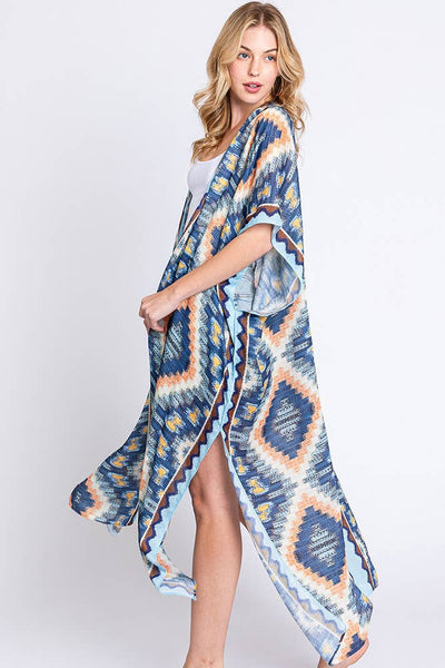 Hana - Aztec Print Open Front Long Summer Kimono