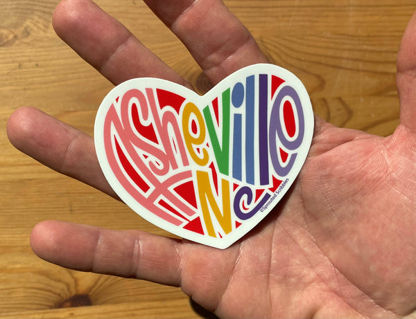 Sprouted Scribbles - Asheville Sticker | Rainbow Heart | Waterproof Vinyl Decal