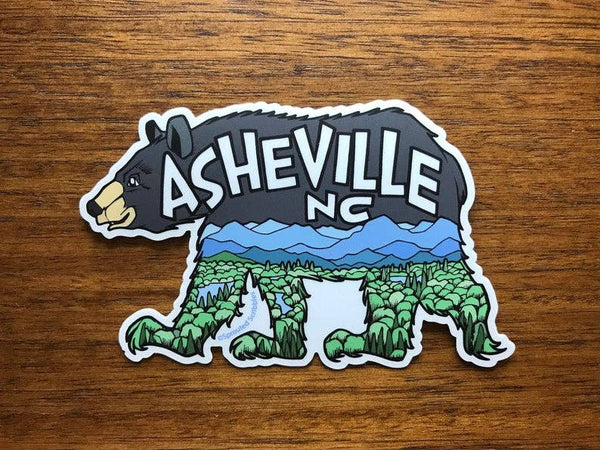 Sprouted Scribbles - Asheville Sticker | Bear with Mountains | Waterproof Vinyl