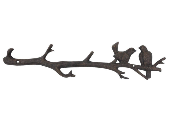 Hampton Ironworks - Rustic Copper Cast Iron Love Birds on a Tree Branch Decorative Metal Wall Hooks 19"