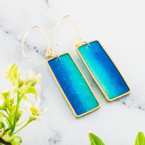 No Man's Land - Adriatic Sea Brass Rectangle Earrings