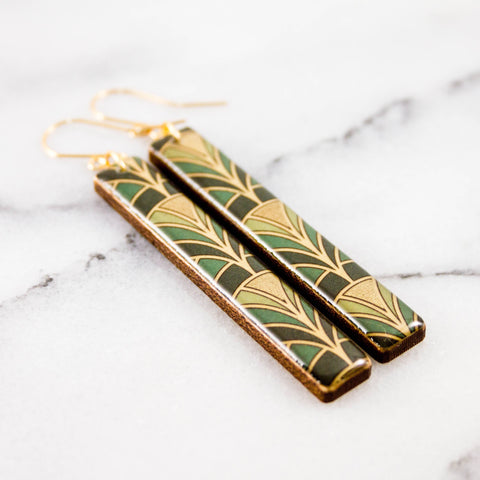 No Man's Land - Green + Gold Deco Bar Earrings