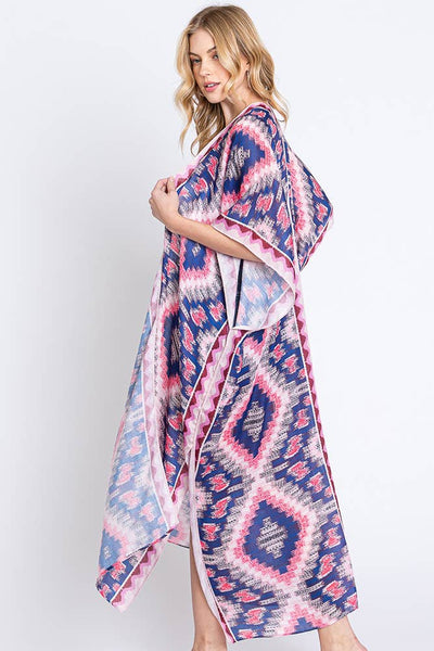 Hana - Aztec Print Open Front Long Summer Kimono