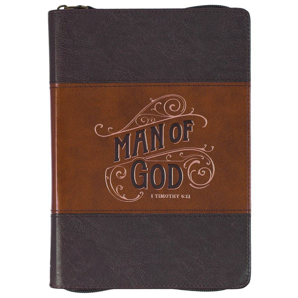 Christian Art Gifts - Journal Classic Zip Brown Two-tone Man of God 1 Tim. 6:11