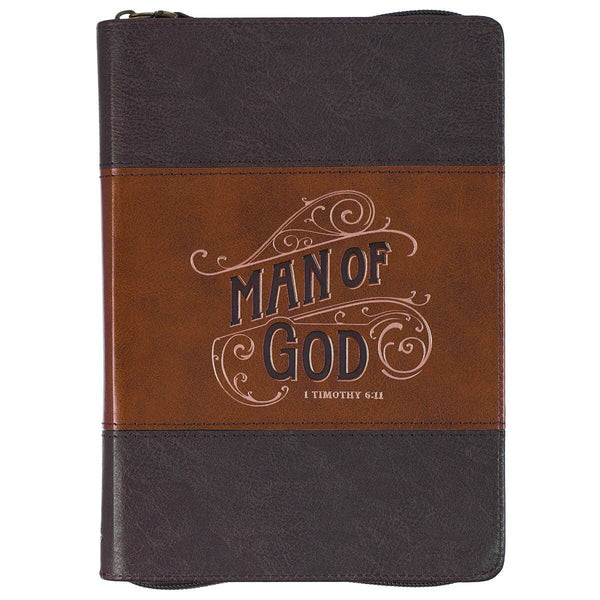 Christian Art Gifts - Journal Classic Zip Brown Two-tone Man of God 1 Tim. 6:11