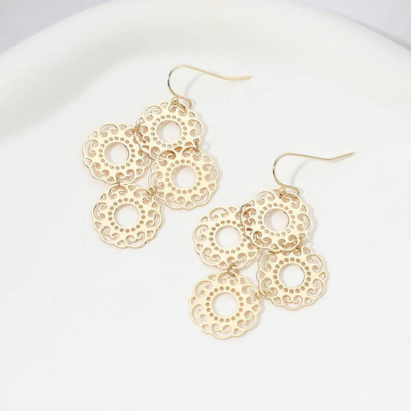 Sensibling Corp. - Metal Filigree Disc Link Dropdown Earrings