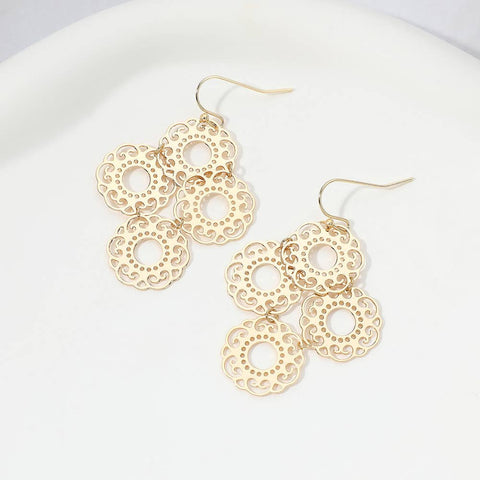 Sensibling Corp. - Metal Filigree Disc Link Dropdown Earrings