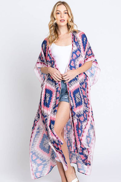 Hana - Aztec Print Open Front Long Summer Kimono