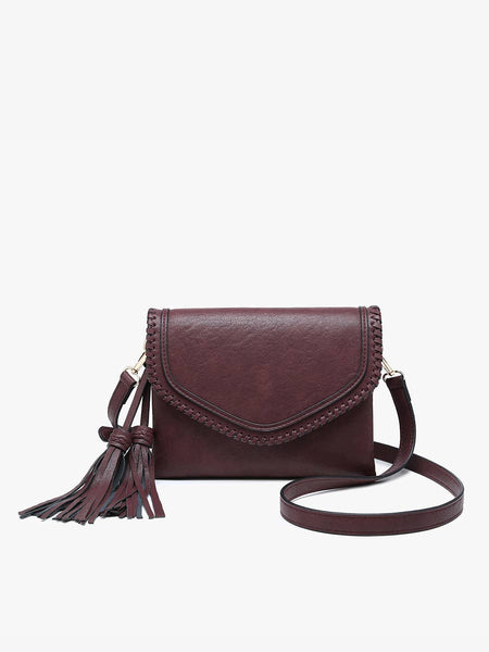 Jen & Co. - M1802A Sloane Flapover Crossbody w/ Whipstitch and Tassel