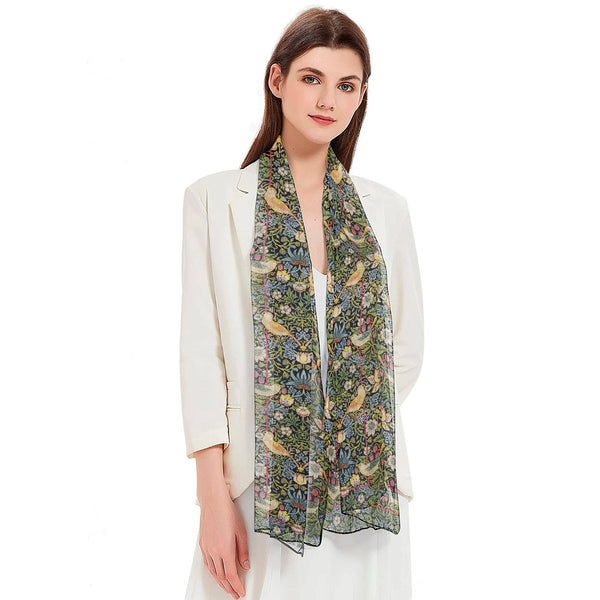 RainCaper - William Morris Strawberry Thief Long Sheer Scarf – Lightweight, Elegant, Silky-Soft