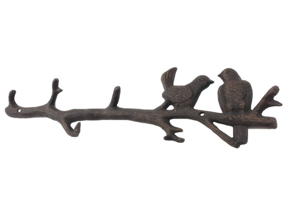 Hampton Ironworks - Rustic Copper Cast Iron Love Birds on a Tree Branch Decorative Metal Wall Hooks 19"