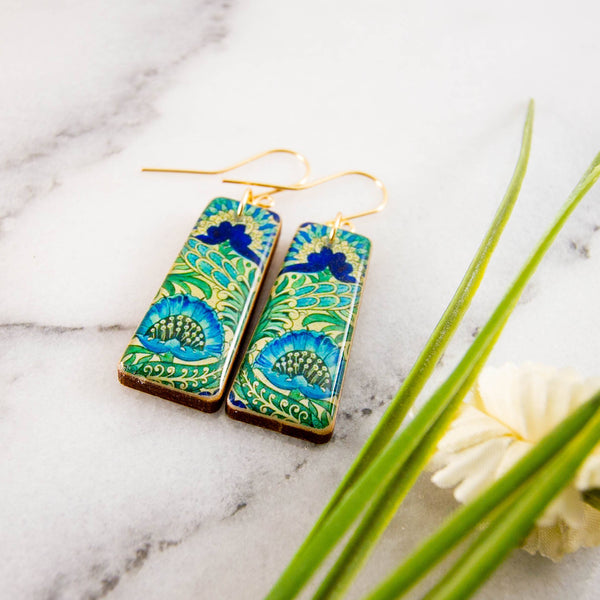 No Man's Land - Art Nouveau Abstract Turquoise Flower Tapered Earrings