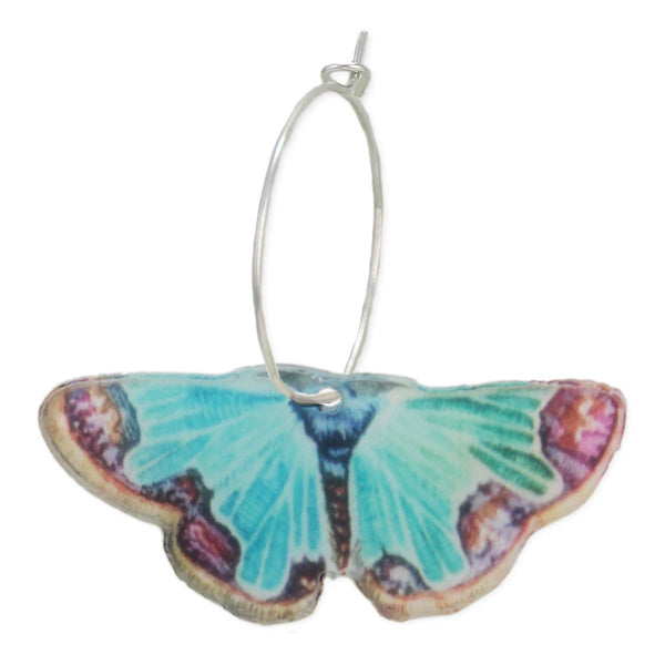 ZAD - Soft Skies Blue Butterfly Silver Hoop Earrings