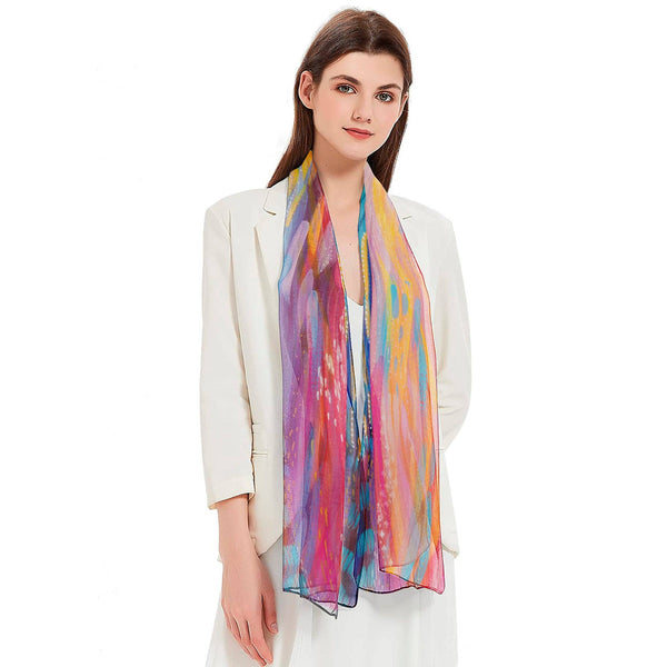 RainCaper - EttaVee's Brush Strokes 90 Long Sheer Scarf – Lightweight, Elegant, Silky-Soft