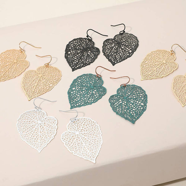 Sensibling Corp. - Metal Filigree Leaf Dangle Earrings