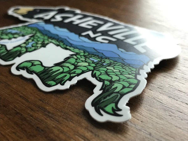 Sprouted Scribbles - Asheville Sticker | Bear with Mountains | Waterproof Vinyl