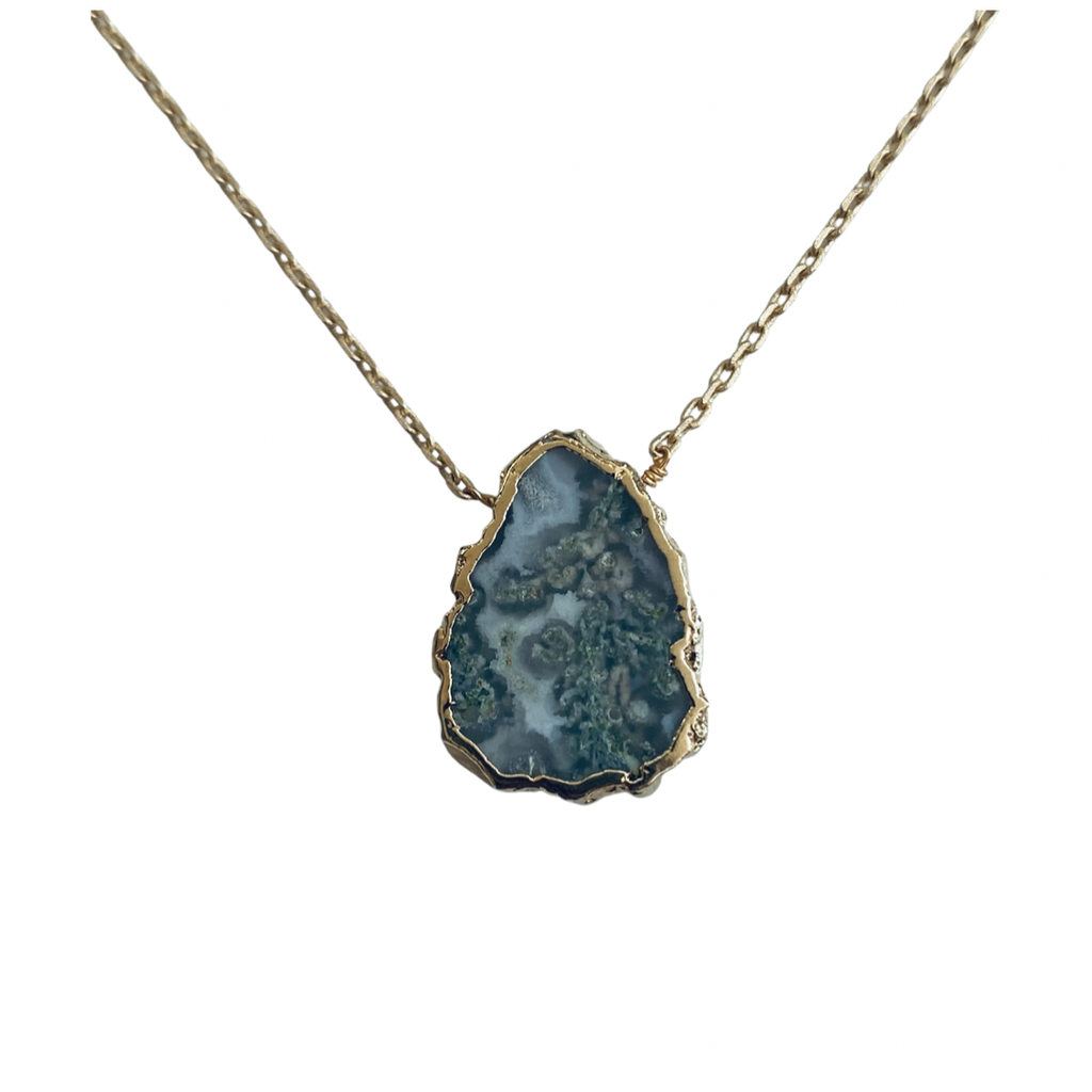 Modern Opus - Moss Agate Gold Plated Pendant/Charm Necklace