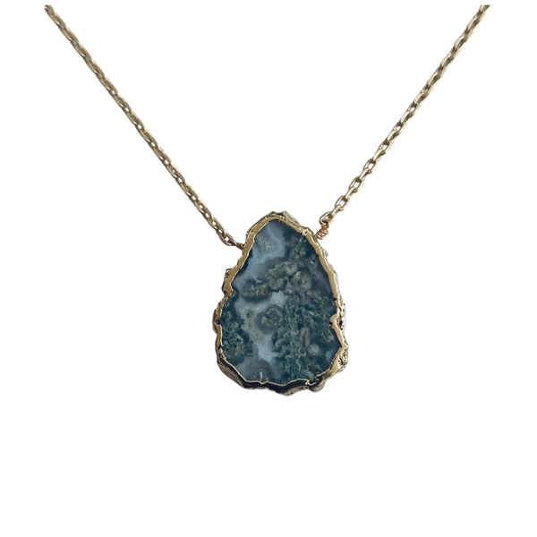 Modern Opus - Moss Agate Gold Plated Pendant/Charm Necklace